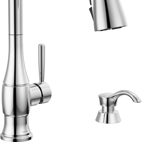 Delta Hazelwood Pull-Down Chrome Kitchen Faucet w/Soap Dispenser ~ NEW! O.B. - Picture 4 of 16